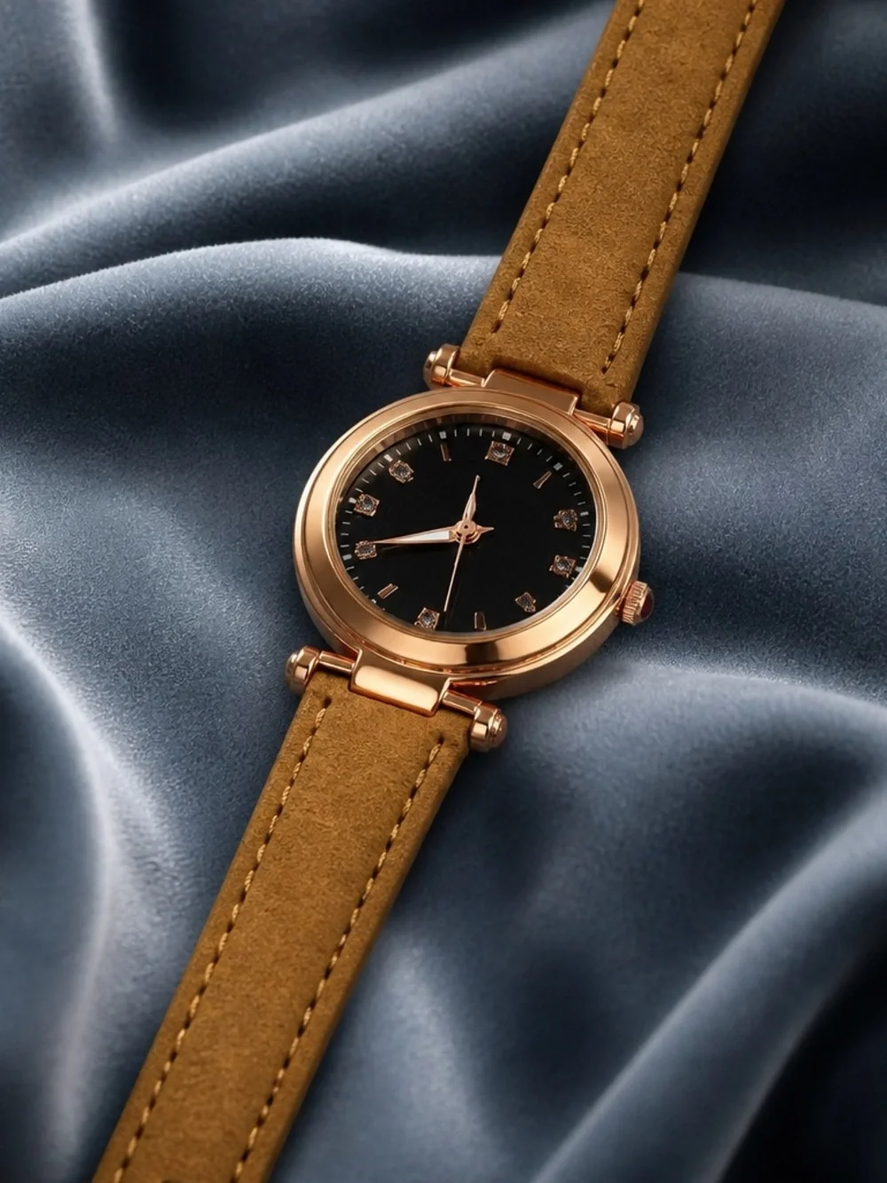 Gold Case Black Dial Watch with Olive Green Strap-Unisex